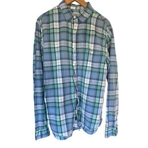 Faherty Shirt Mens Large Blue Green 100% Cotton Long Sleeve Button Down